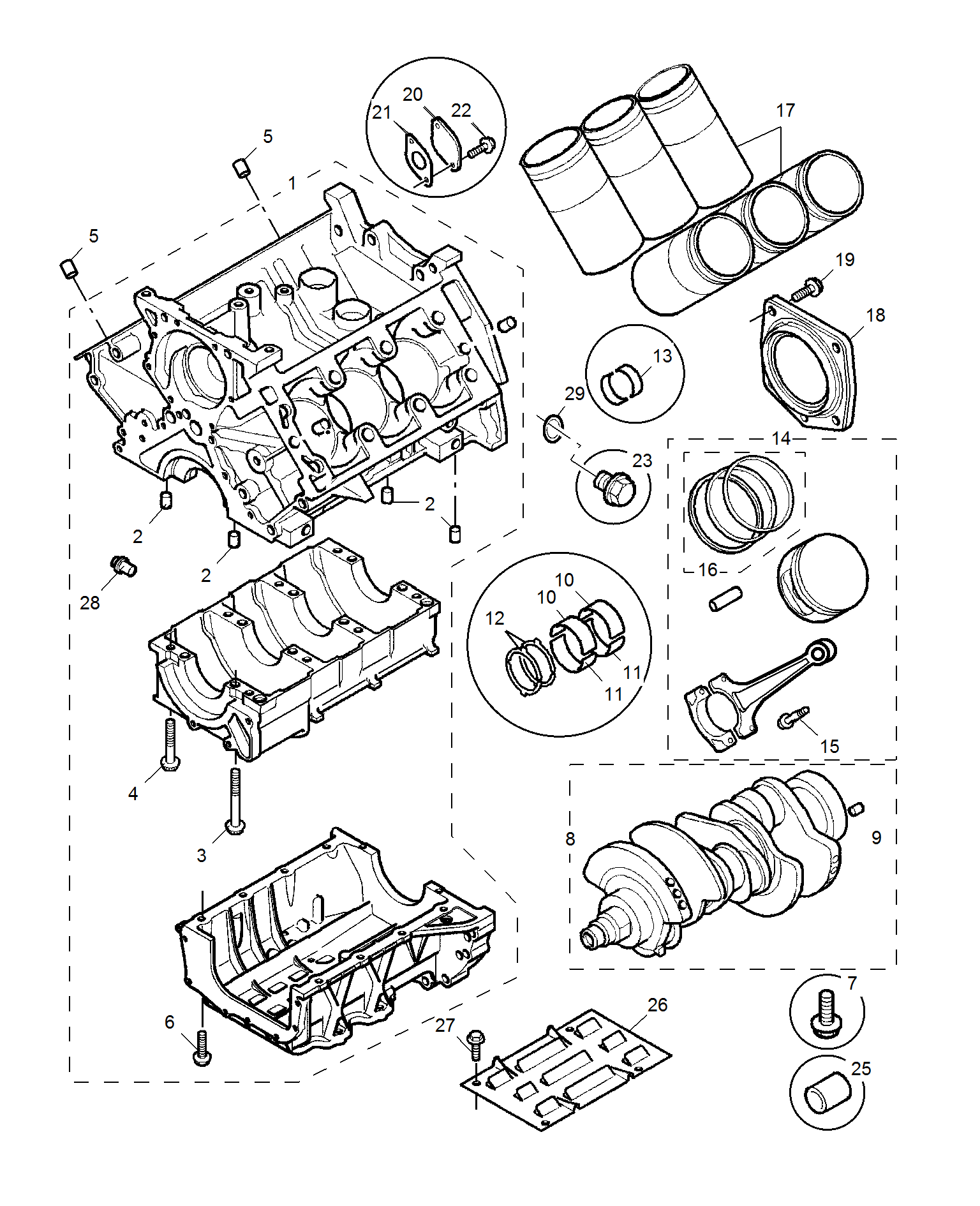 E111A010:CYLINDER BLOCK/ CRANKSHAFT/ROD/ PISTON(2.5L)