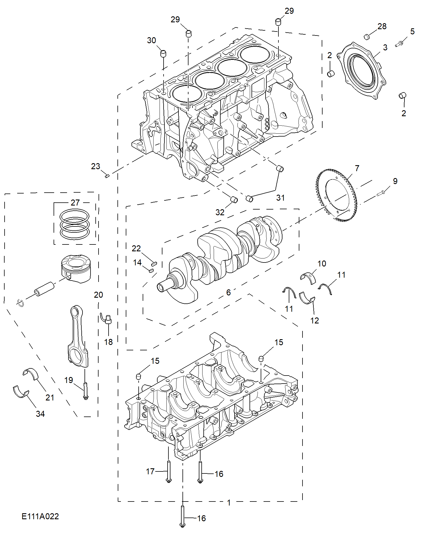 E111A022:CYLINDER BLOCK/ CRANKSHAFT/ROD/ PISTON(2.0T)