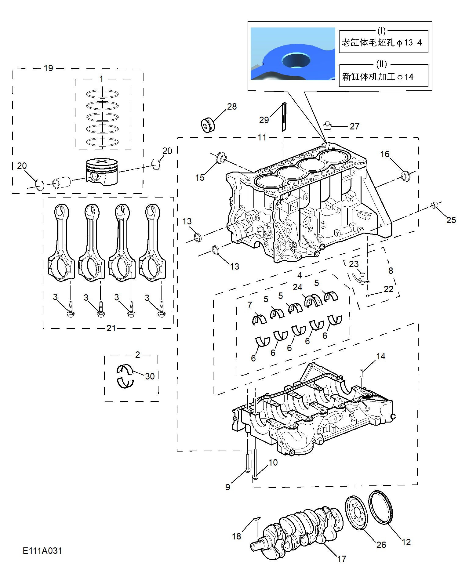 E111A031:CYLINDER BLOCK/ CRANKSHAFT/ROD/ PISTON(1.5T)