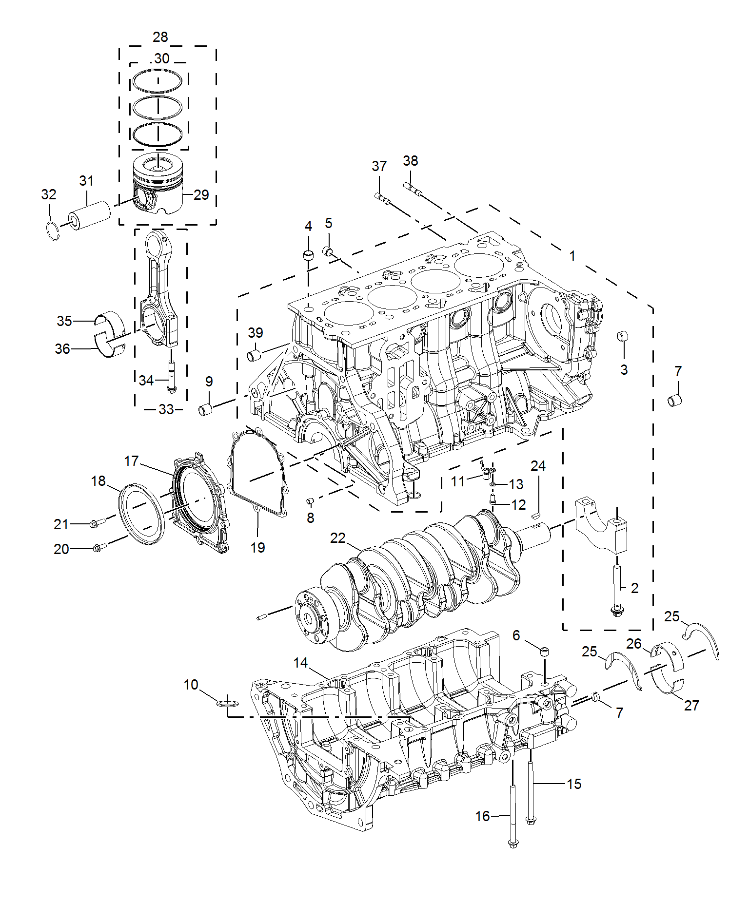 E111A032:CYLINDER BLOCK/ CRANKSHAFT/ROD/ PISTON(D19)