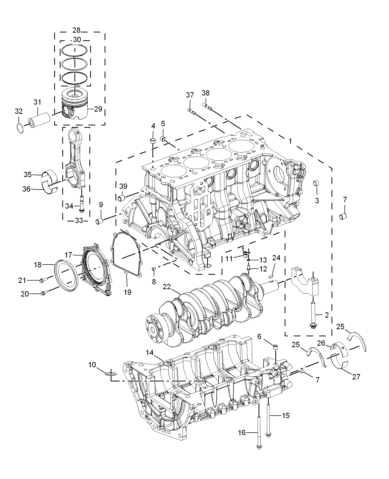E111A034:CYLINDER BLOCK/ CRANKSHAFT/ROD/ PISTON(D19)