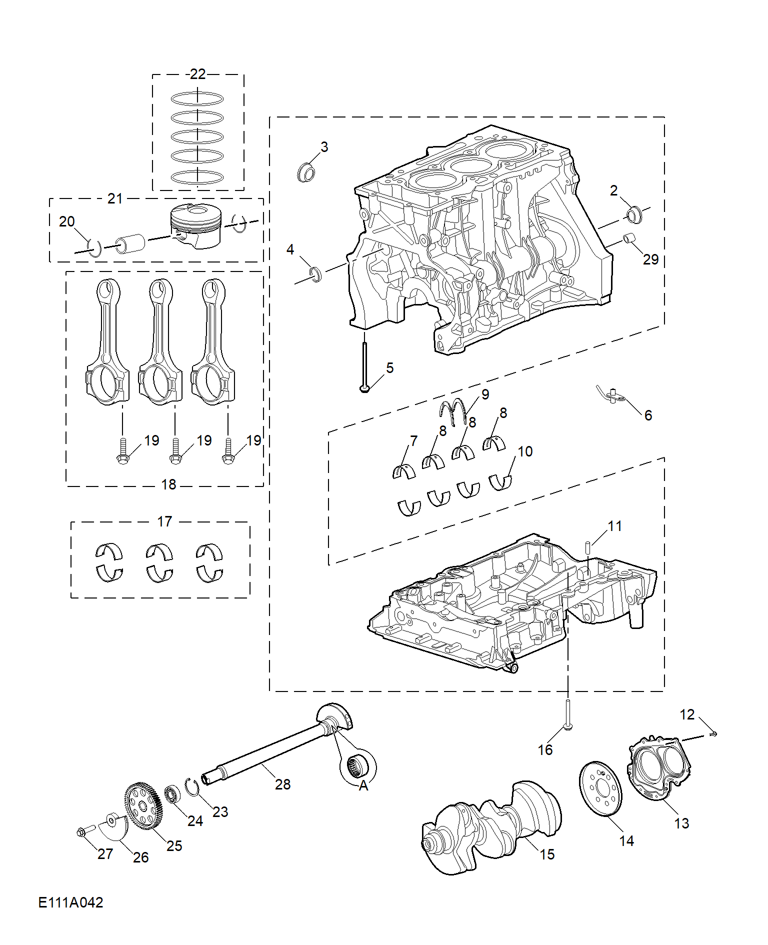 E111A042:CYLINDER BLOCK/ CRANKSHAFT/ROD/ PISTON(1.3T)