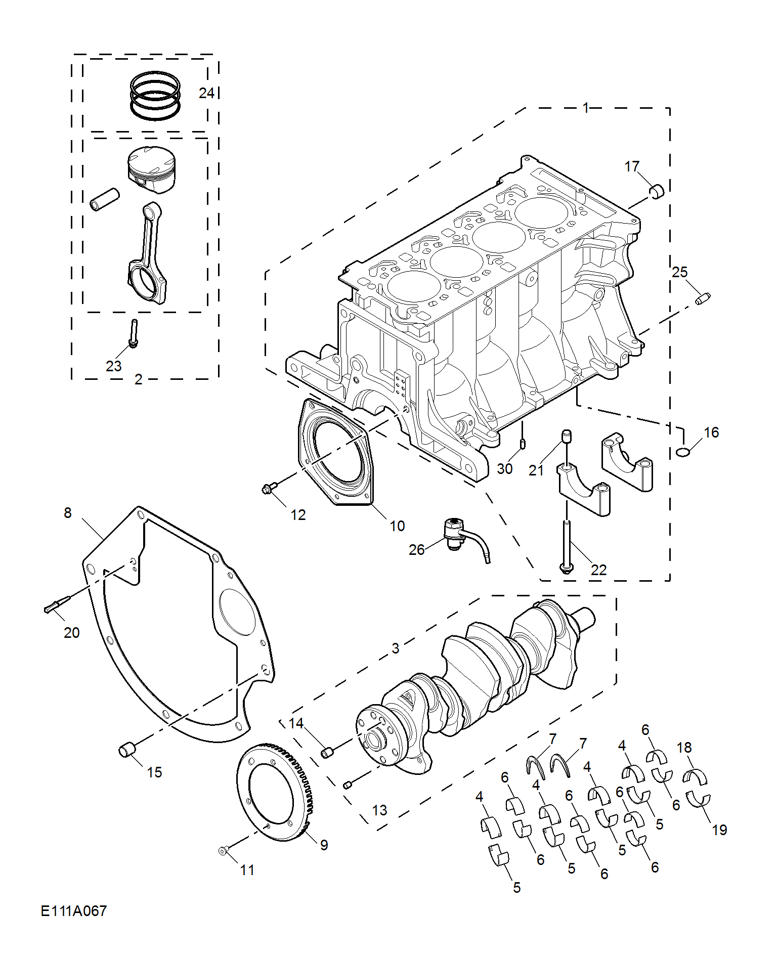 E111A067:CYLINDER BLOCK/ CRANKSHAFT/ROD/ PISTON(1.5L)