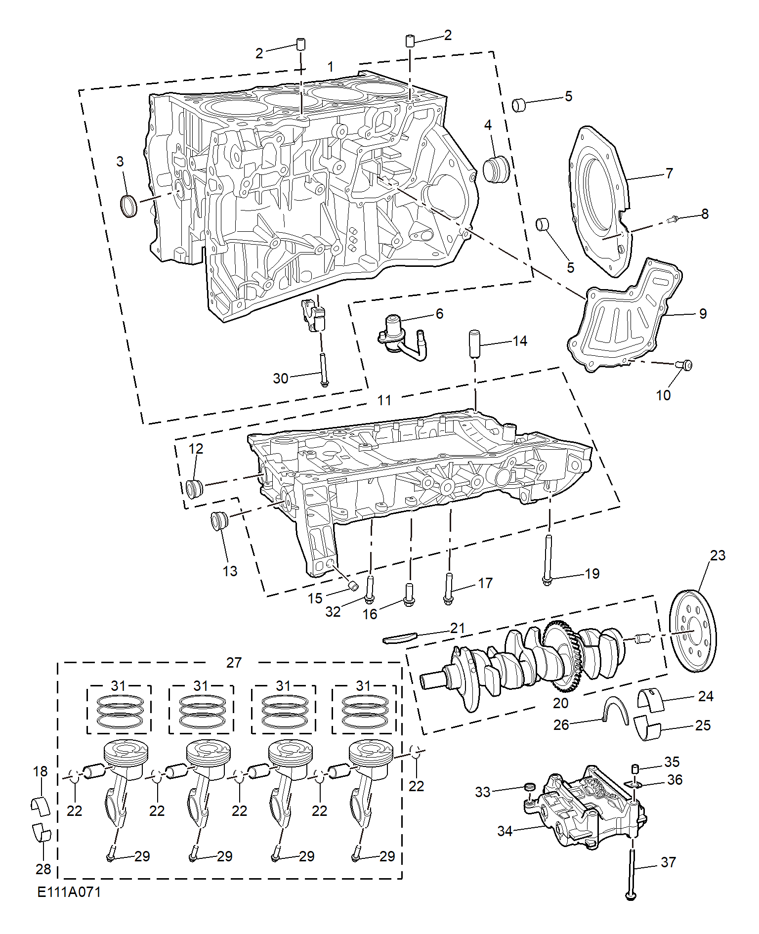 E111A071:CYLINDER BLOCK/ CRANKSHAFT/ROD/ PISTON(2.0T)