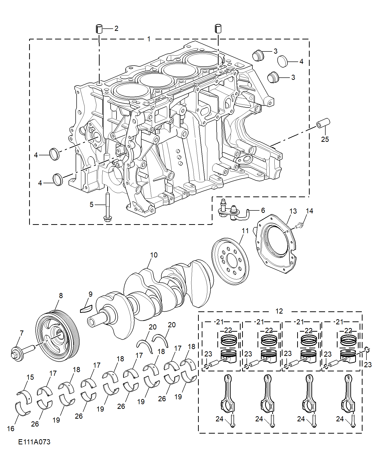 E111A073:CYLINDER BLOCK/ CRANKSHAFT/ROD/ PISTON(1.5L)