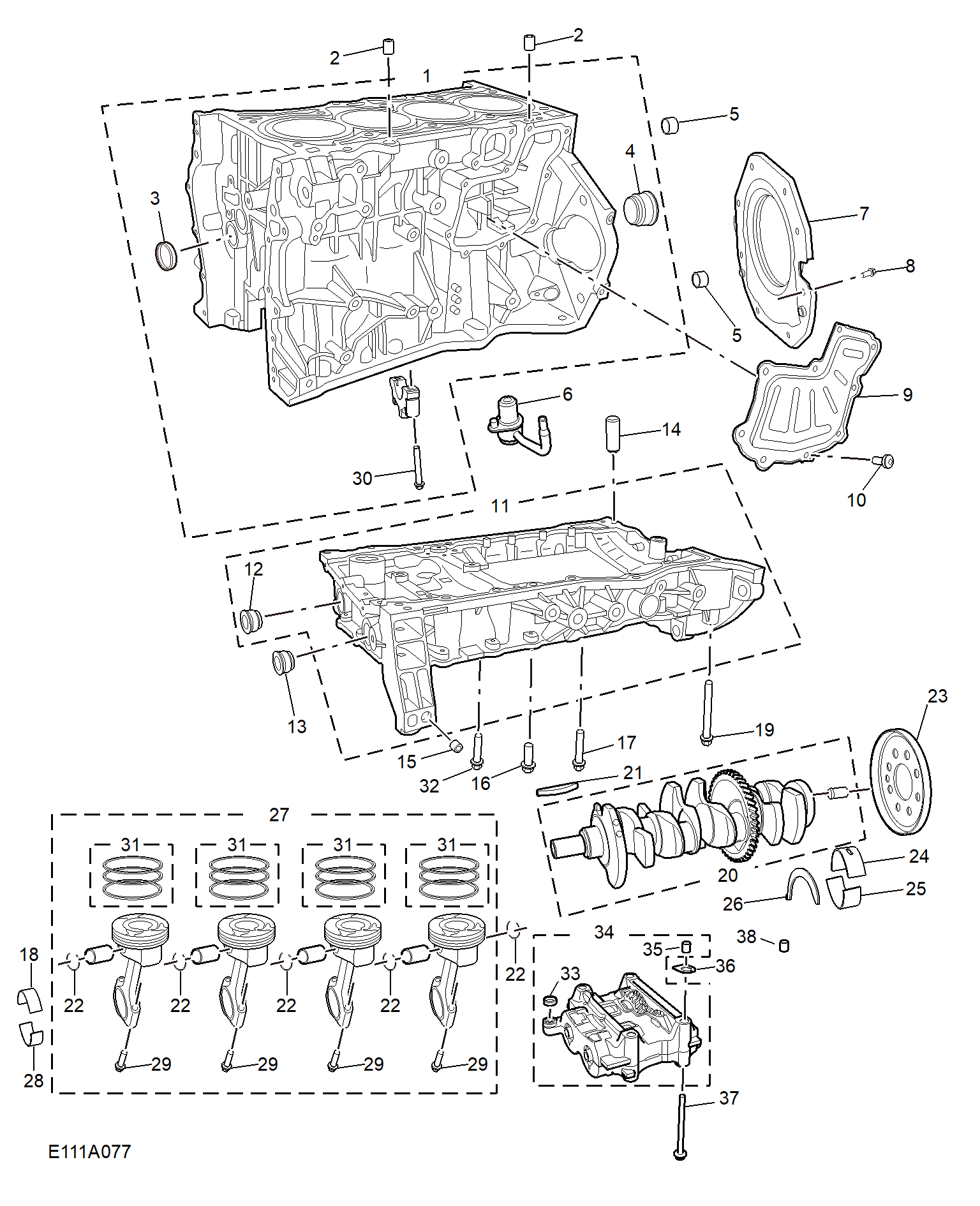 E111A077:CYLINDER BLOCK/ CRANKSHAFT/ROD/ PISTON(2.0T)