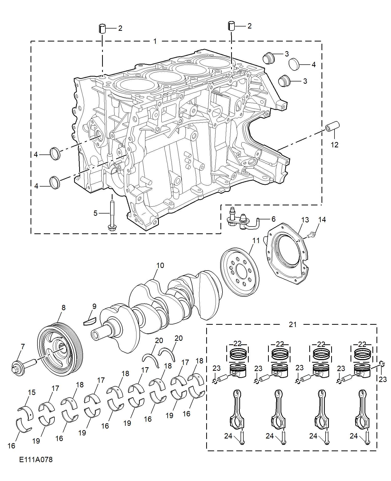 E111A078:CYLINDER BLOCK/ CRANKSHAFT/ROD/ PISTON(1.5L)