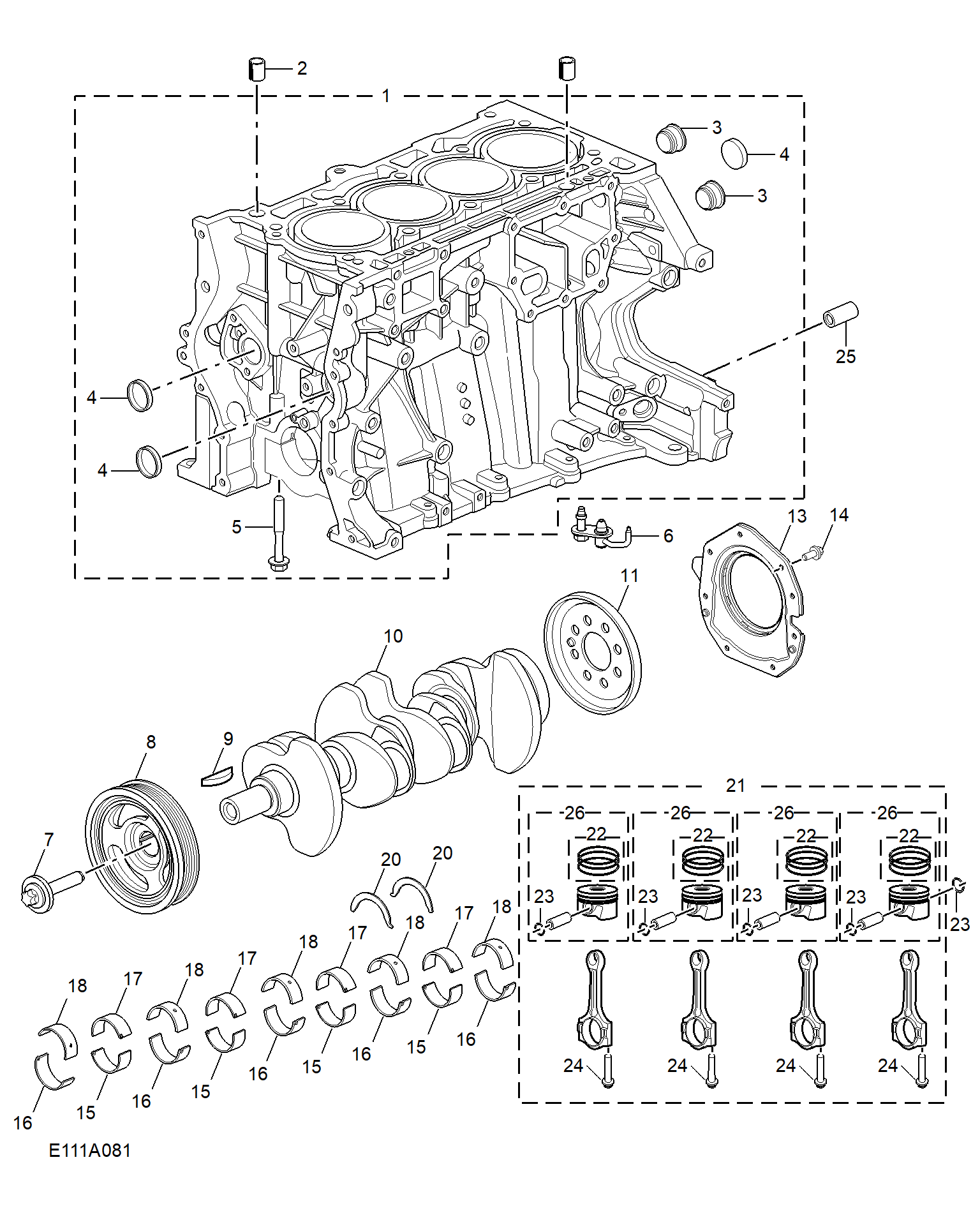 E111A081:CYLINDER BLOCK/ CRANKSHAFT/ROD/ PISTON(1.5T)
