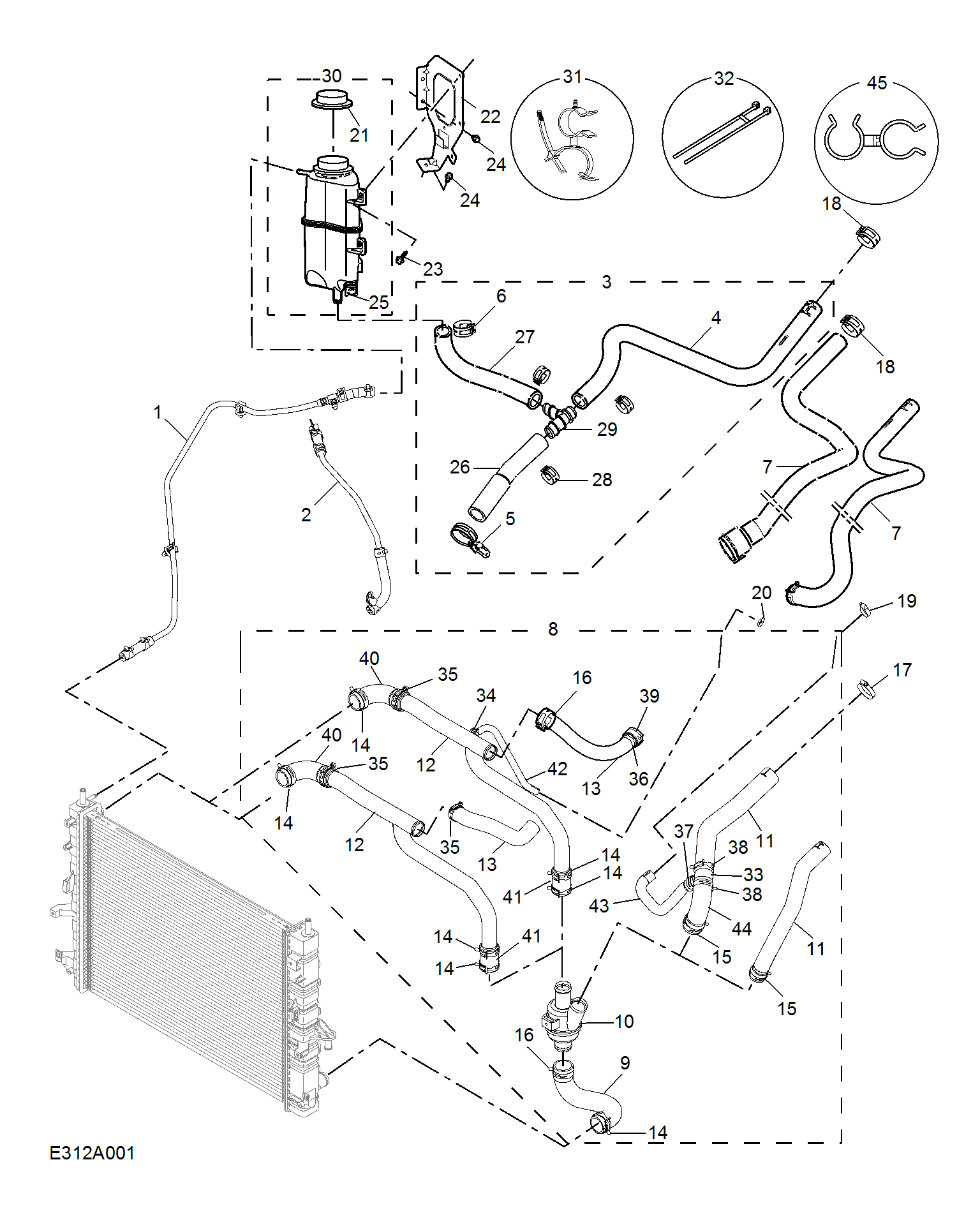 E312A001:COOLANT PLUMBING & HARDWARE