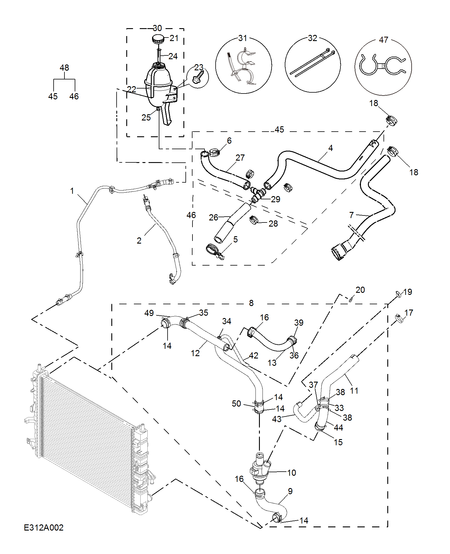 E312A002:COOLANT PLUMBING & HARDWARE(PETROL)