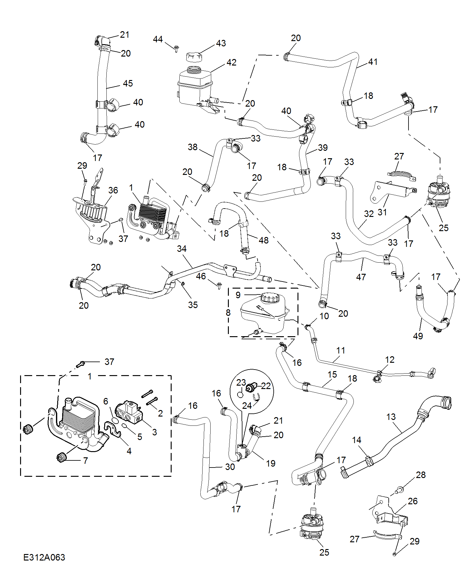 E312A063:COOLANT PLUMBING & HARDWARE
