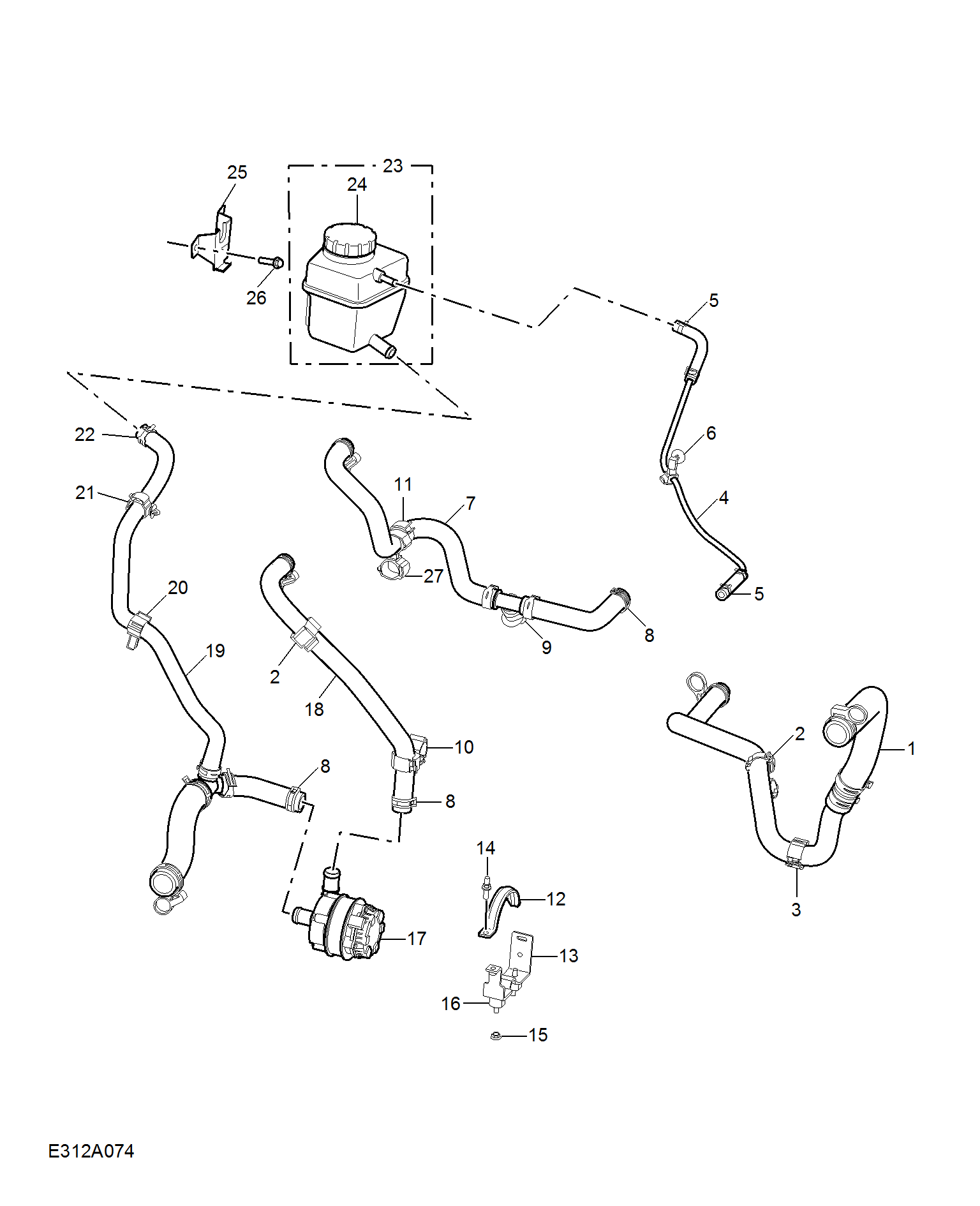 E312A074:COOLANT PLUMBING & HARDWARE(RHD)