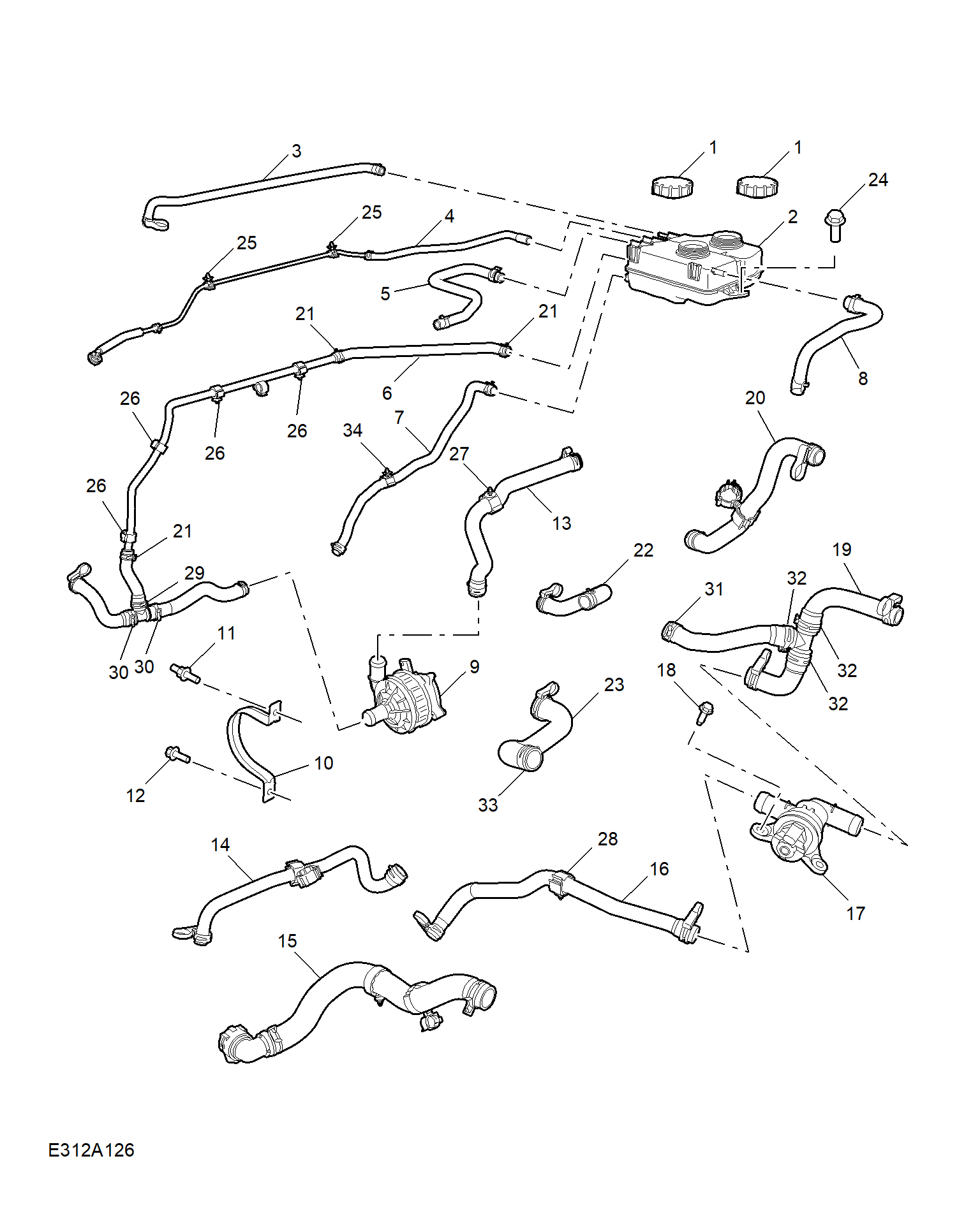 E312A126:COOLANT PLUMBING & HARDWARE