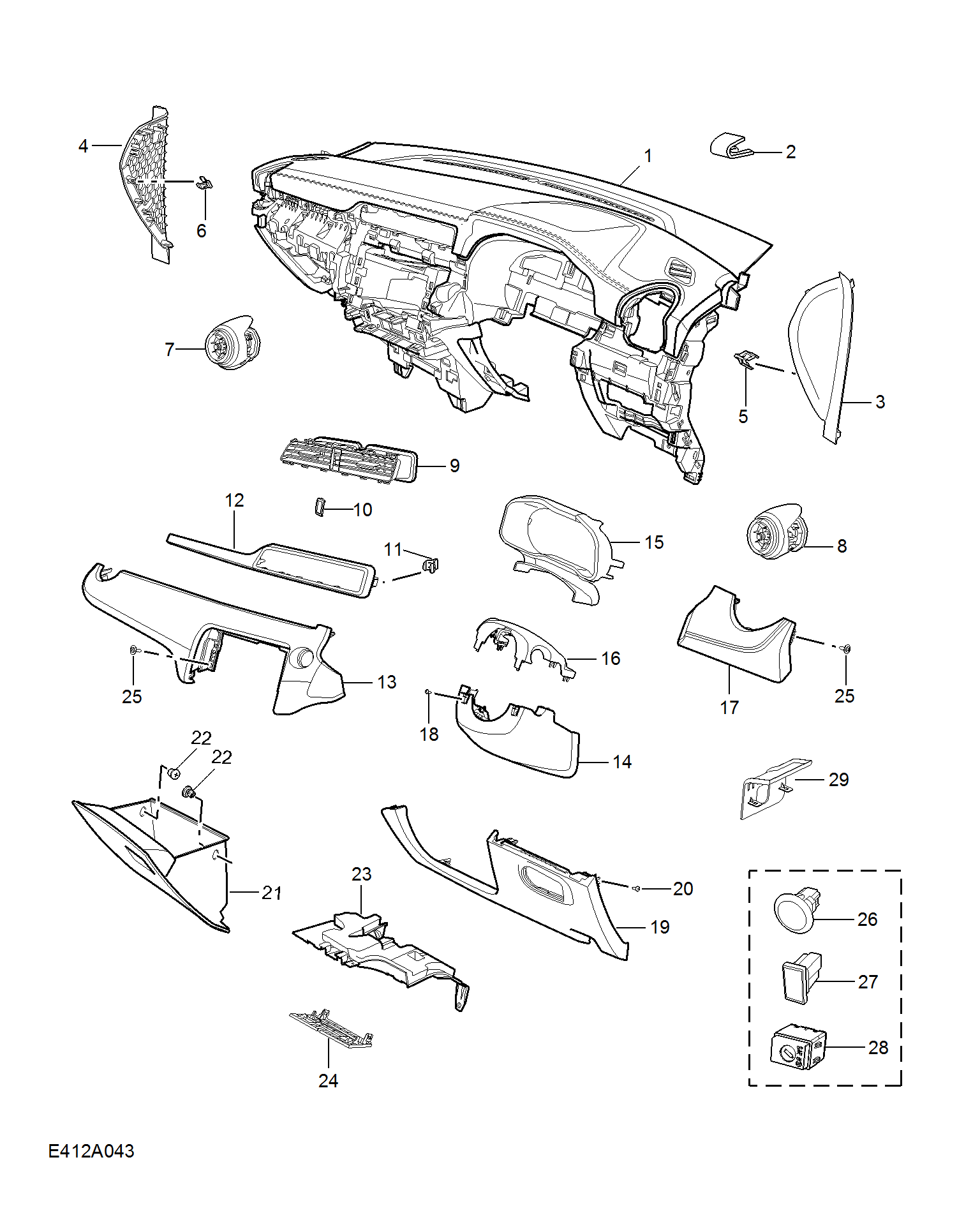 E412A043:FASCIA TRIM(RHD)