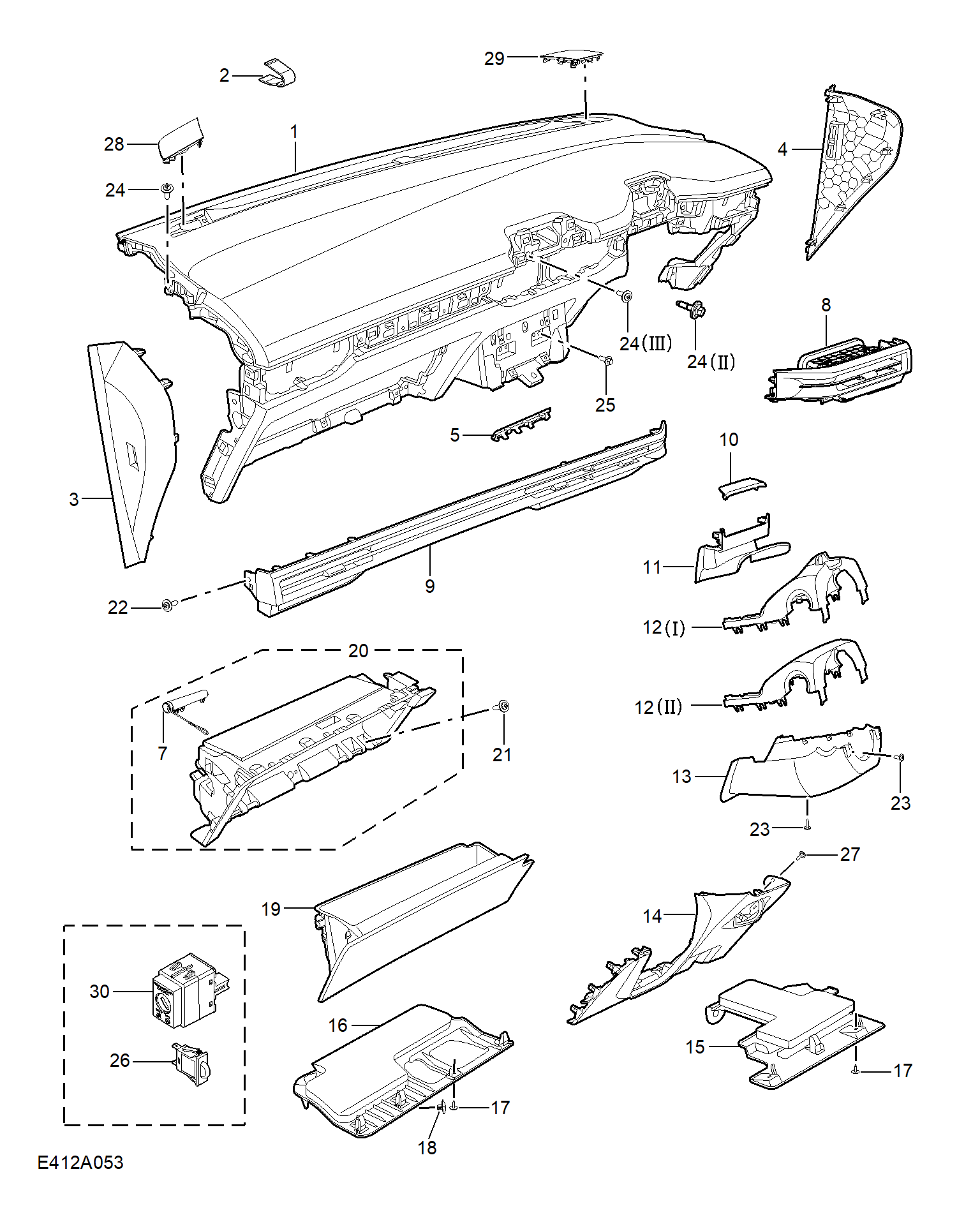 E412A053:FASCIA TRIM(RHD)