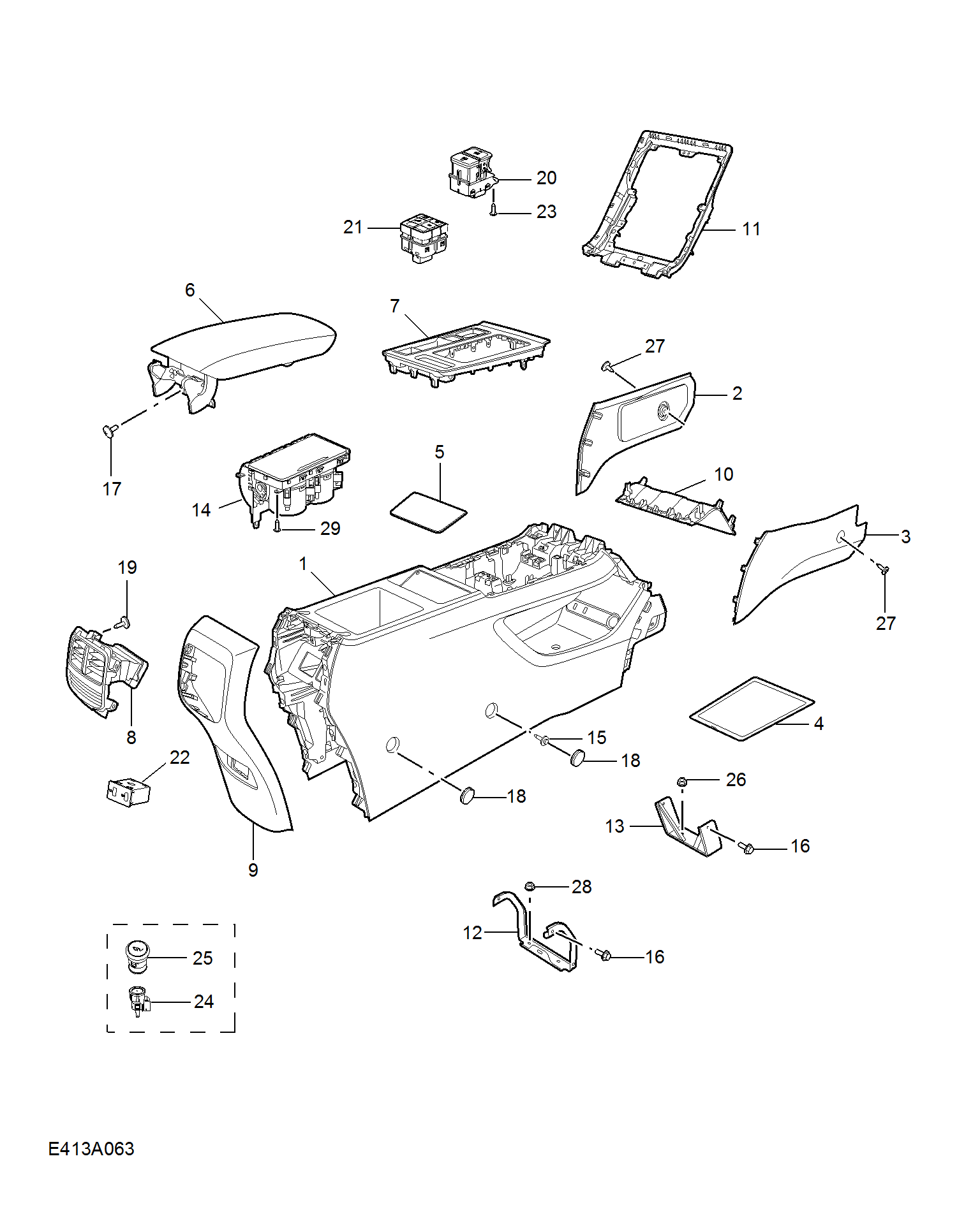 E413A063:CONSOLE TRIM(AT)