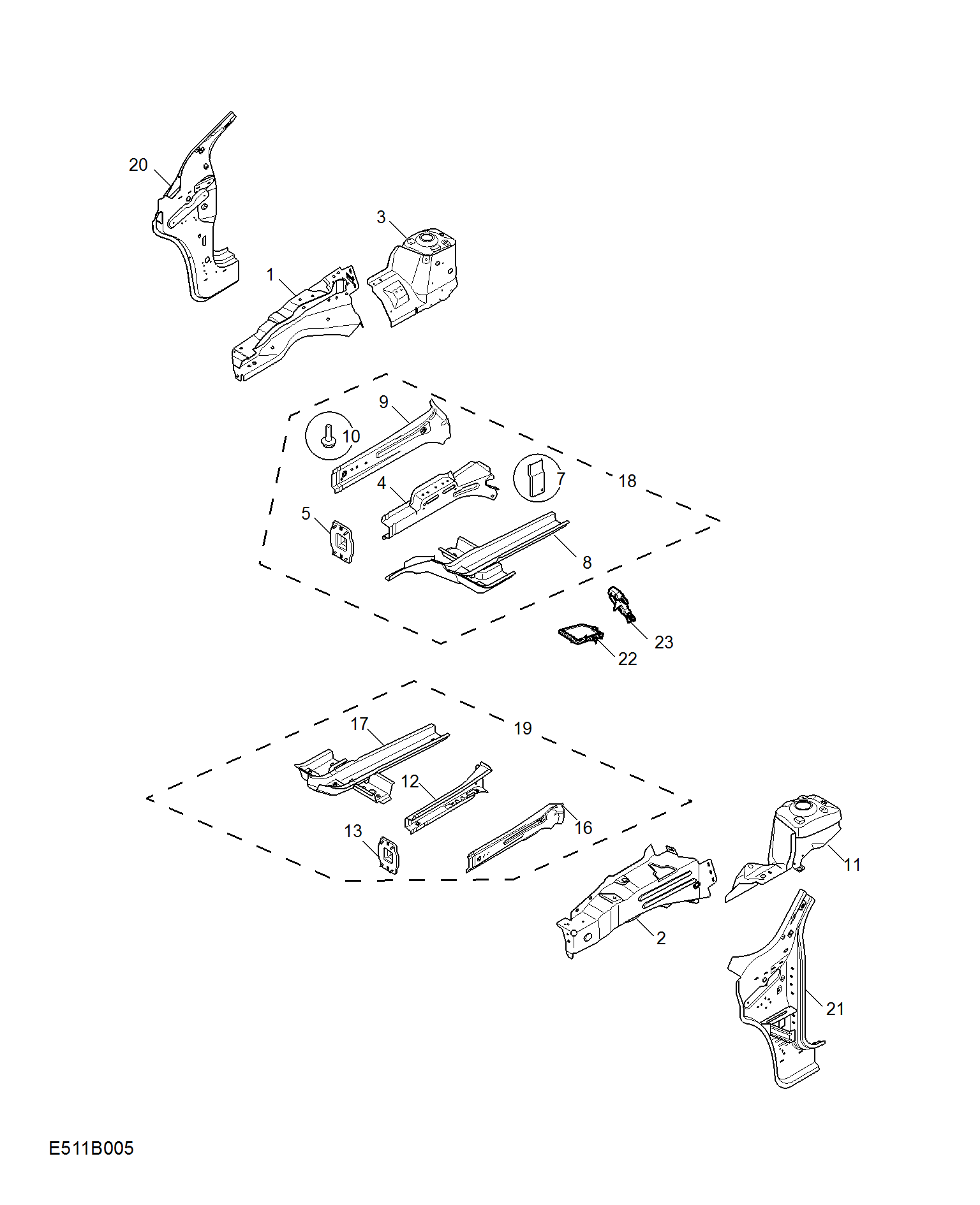E511B005:SIDEMEMBER AND VALVANCE-FRONT