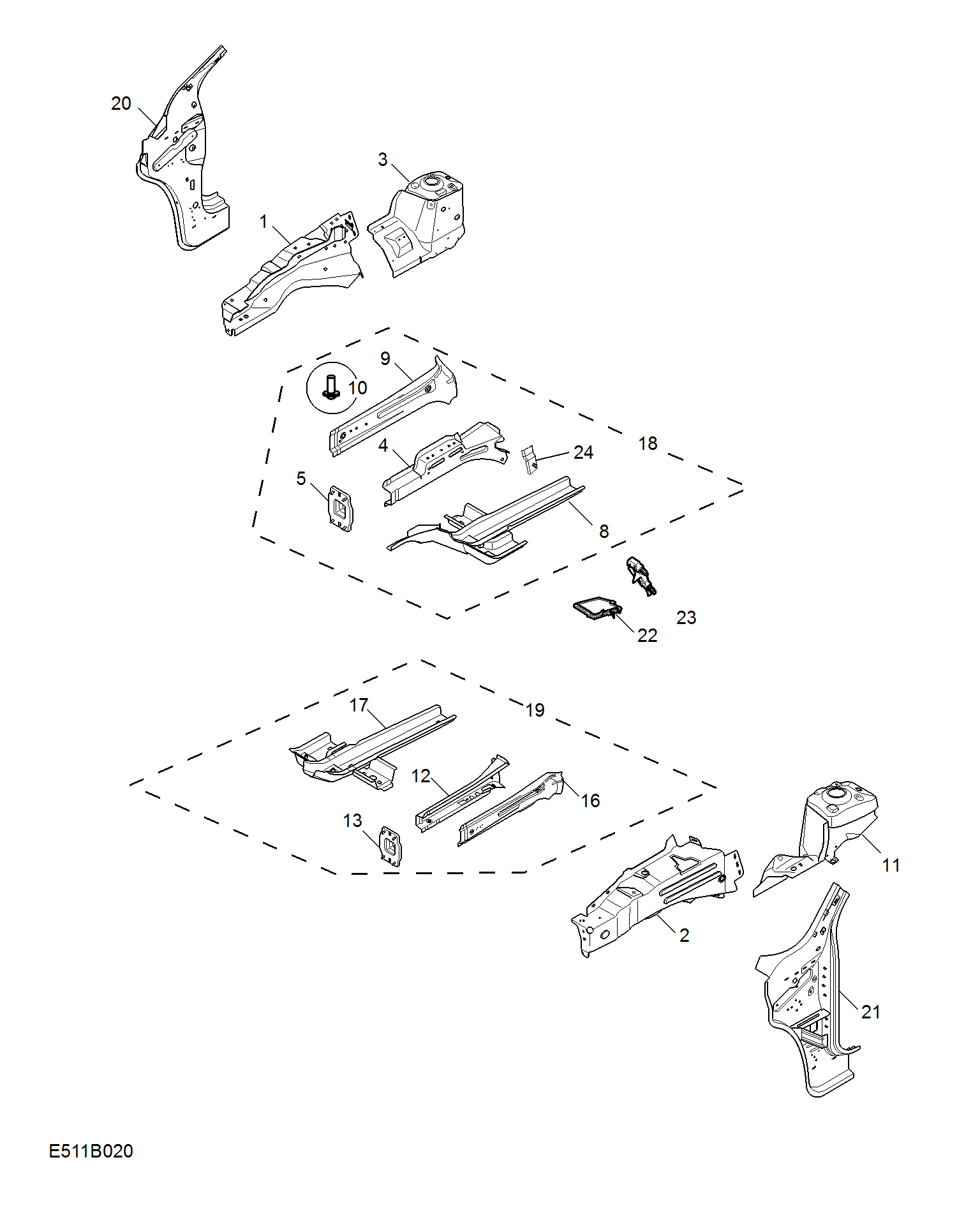E511B020:SIDEMEMBER AND VALVANCE-FRONT