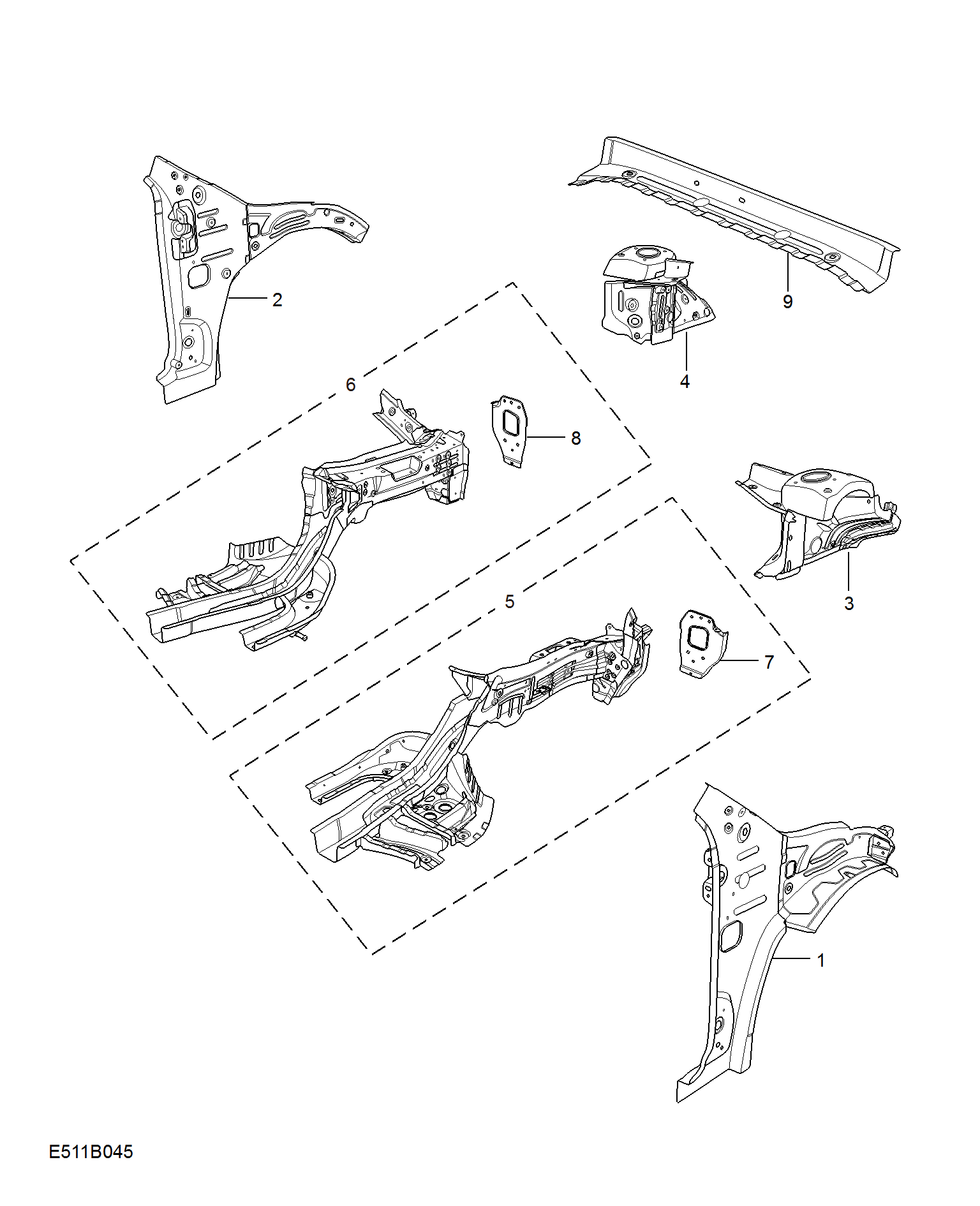 E511B045:SIDEMEMBER AND VALVANCE-FRONT