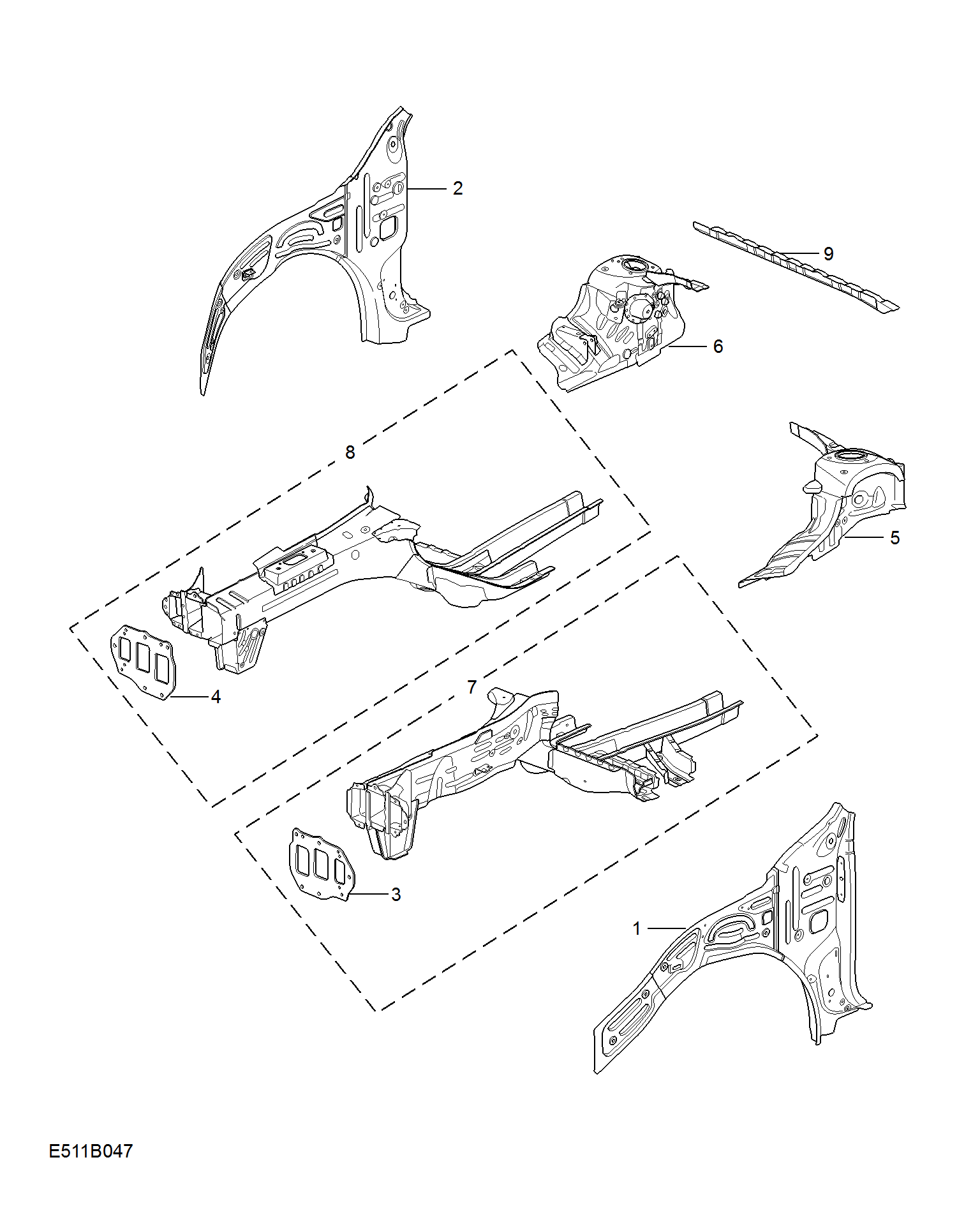 E511B047:SIDEMEMBER AND VALVANCE-FRONT