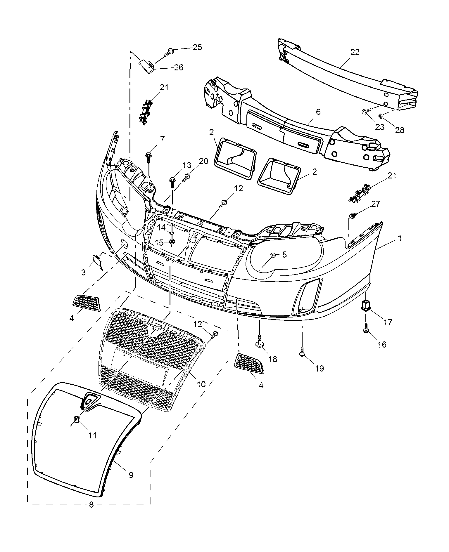 E621A029:FRONT BUMPER(BIG SHIELD GRILLE -10MY)
