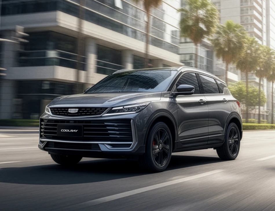 Geely Coolray in shifting lavender color with 18-inch tomahawk wheels and Energy Matrix LED headlamps